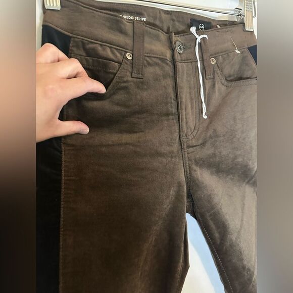 Adriano Goldschmied Mari Tuxedo Stripe Straight Brown Black Pants Women's 25 NWT - Picture 5 of 12